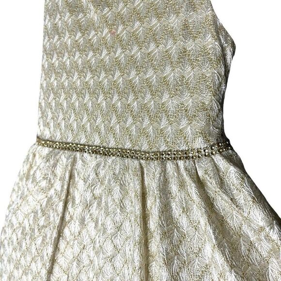 TAHARI Girl Golden Sparkles White Zip Strap Back Shimmer Holiday Dress Size 4 - Picture 6 of 11
